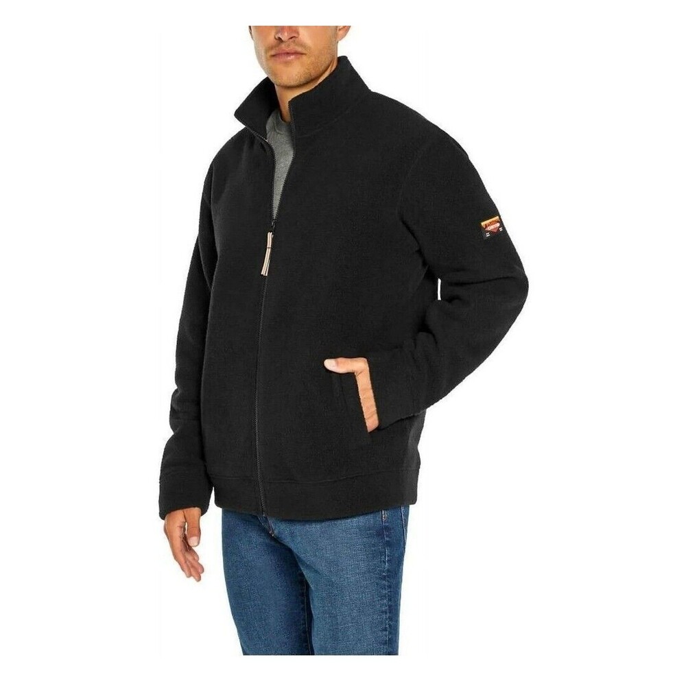 ORVIS Men's Heavyweight Full Zip Fleece Jacket Pockets Patch Logo Black Size L